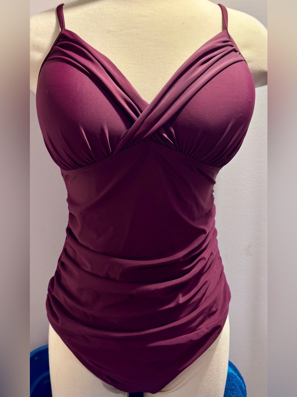 Women's Ruched V-Neck One-Piece Swimsuit in Plum